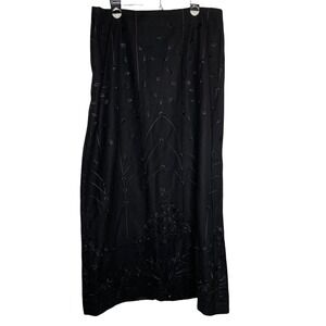 Talbots Wool Blend Long Pencil Skirt Sz 12P Black Embroidered Floral Whimsigoth